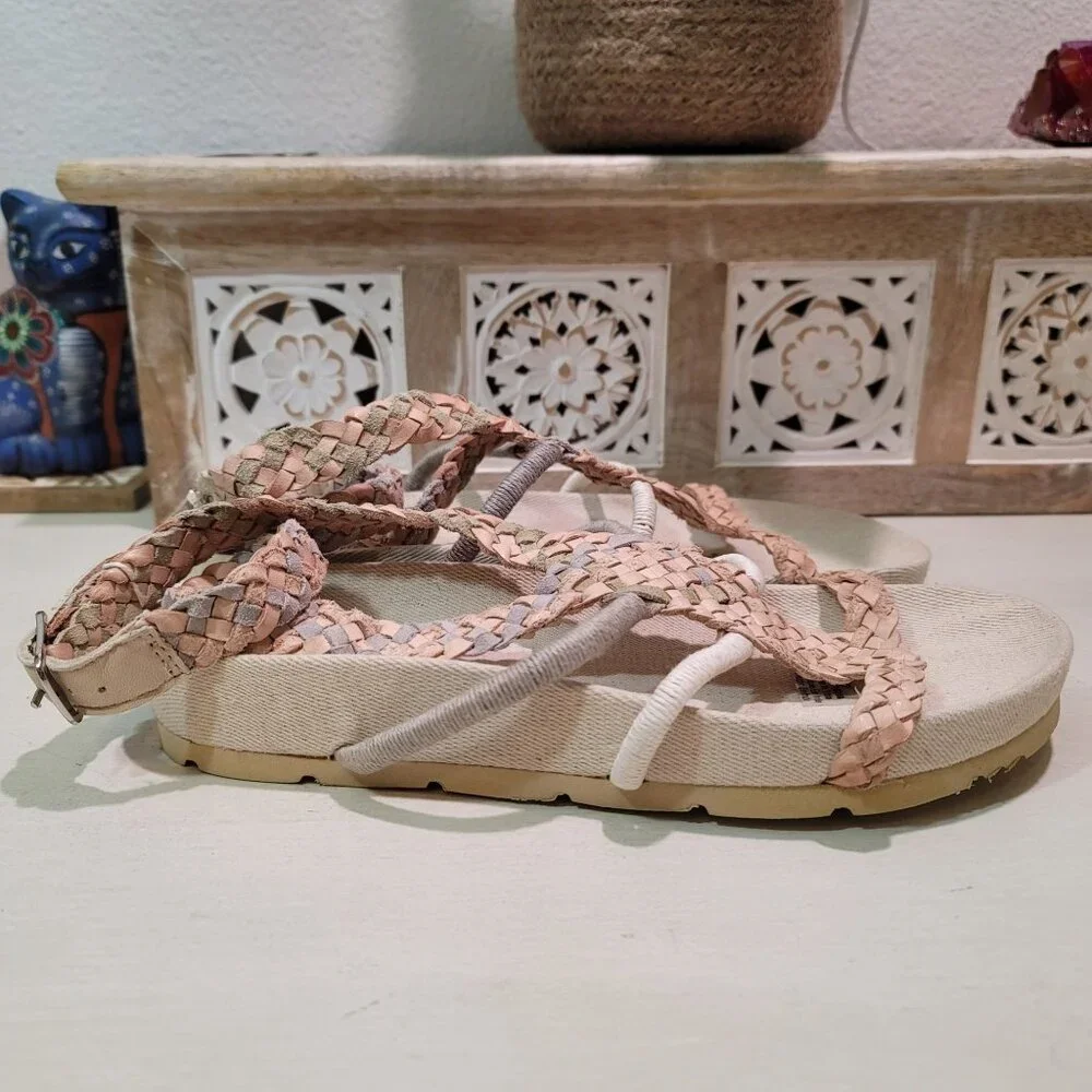 Free People Womens Sz 6.5 Denali Woven Footbed Sandals Neutral Earthy Shoes Boho - Picture 7 of 13